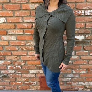 Knit Olive Green Wrap Cardigan Snap Button Closure XS
